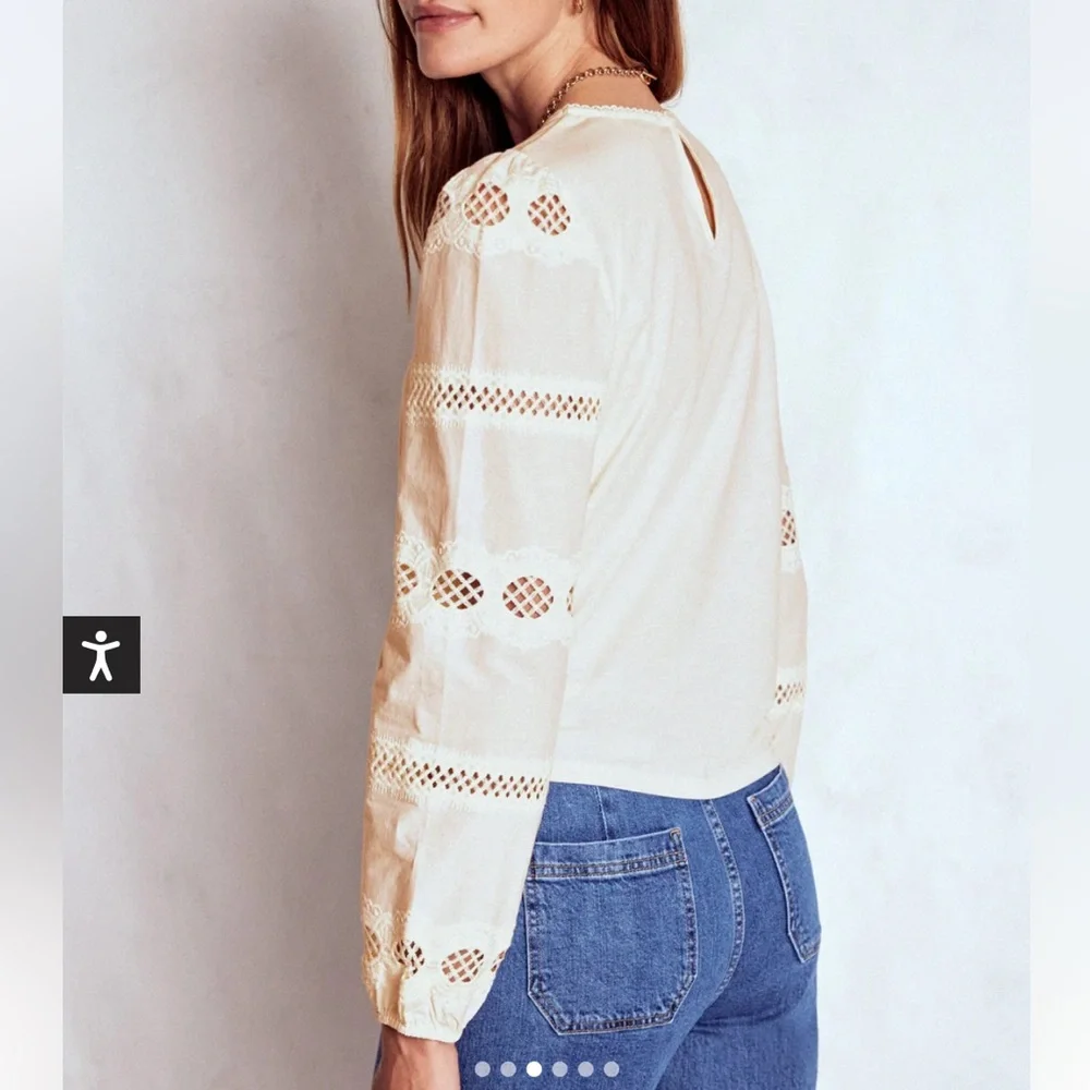 Boden New Millie Lace Mix Top SZ 6 - Picture 4 of 8